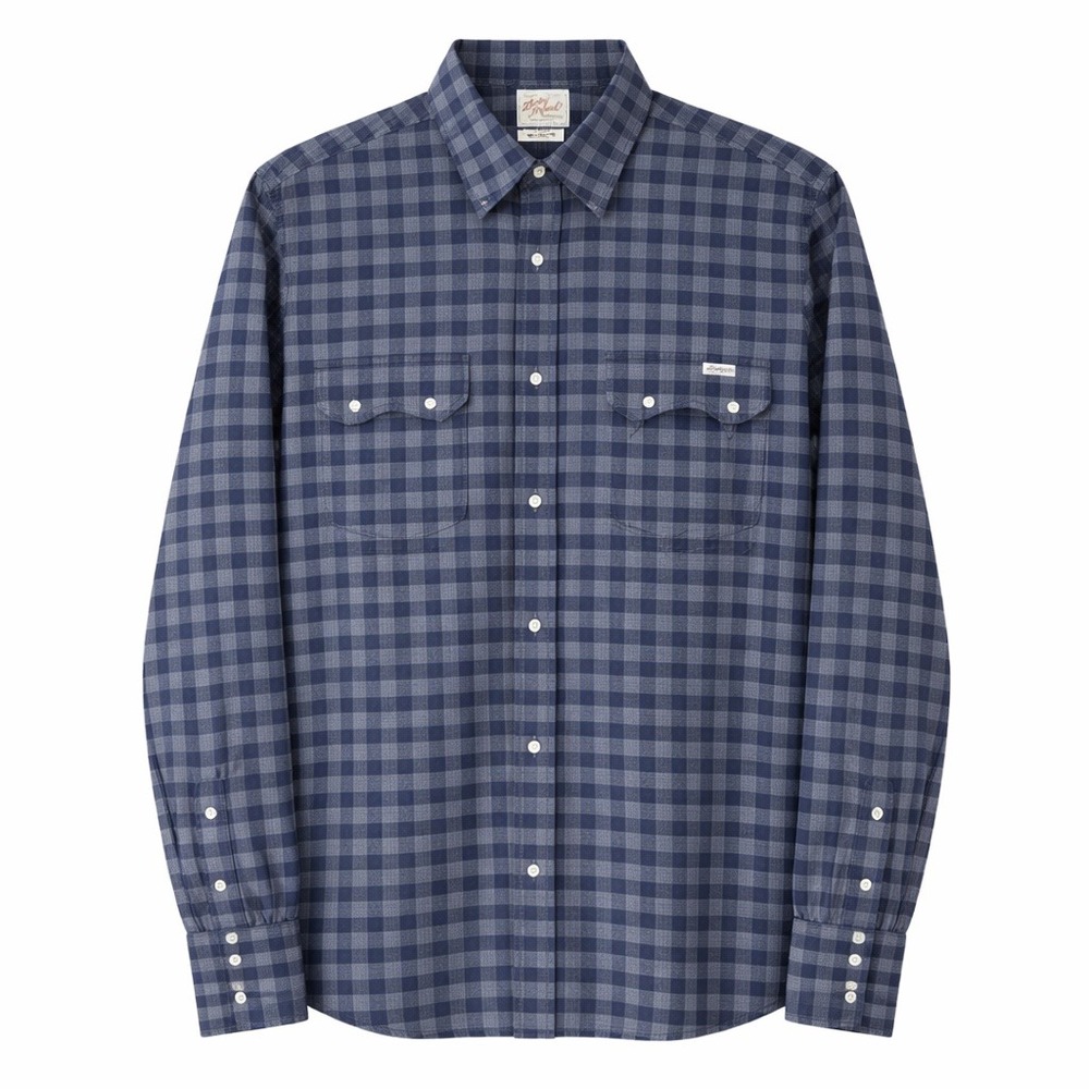 Lucky Brand Shirt Mens Medium Western Dungaree Pearl Snap Sawtooth Pockets Plaid